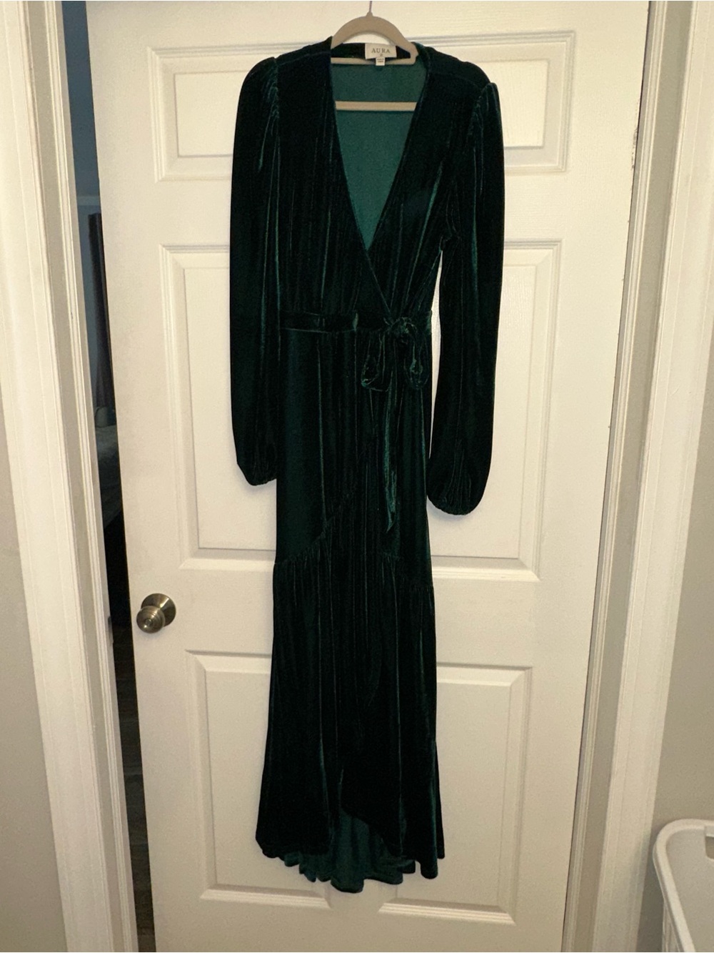 Aura Emerald Green Velvet Wrap Maxi Dress